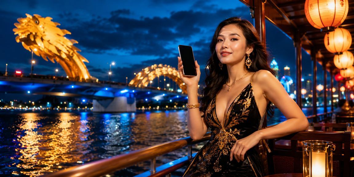 Người chơi Đà Nẵng theo dõi bàn live casino qua điện thoại dưới ánh đèn lồng đêm